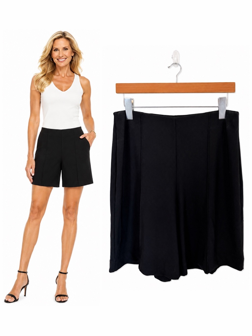 Boston Proper Black Pull On Bermuda Shorts Seamed Stretch Tailored Casual M